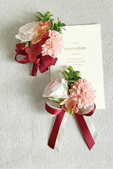 Йо Чо подружки невесты свадебные шелковые розы цветы жених бутоньерка Невеста браслет из цветов вечерние декоративная брошь ручной цветы - Цвет: 1 set Corsage Wrist