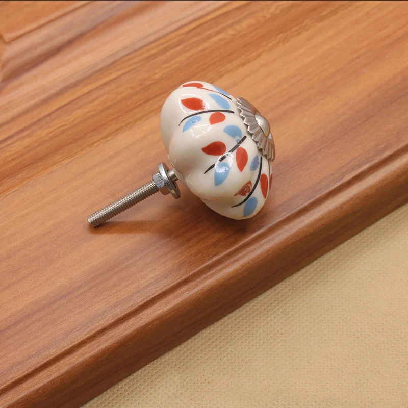 KAK 40mm Hand-painted Ceramic Drawer Knobs Porcelain Rural Cabinet Knob Cupboard Handles Mediterranean Furniture Handle Hardware