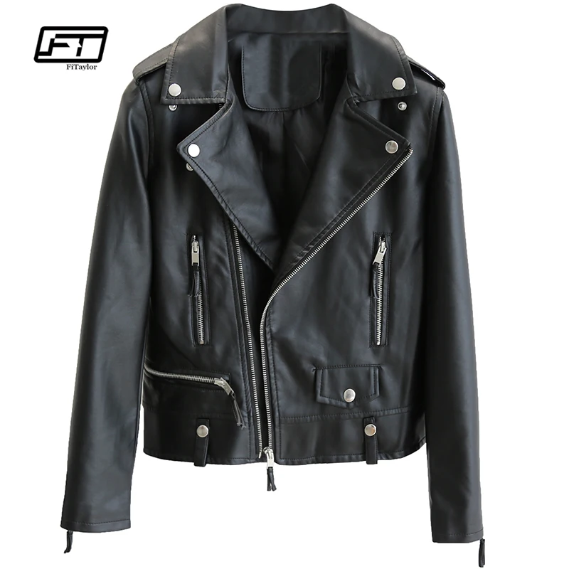 

Fitaylor PU Leather Jacket Women Punk Zipper Faux Leather Jacket Autumn Winter Basic Coat