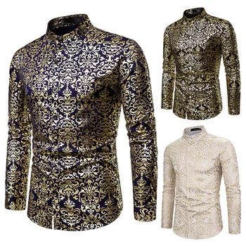 

men's casual shirt printing slim shirts leisure long sleeve Shirt