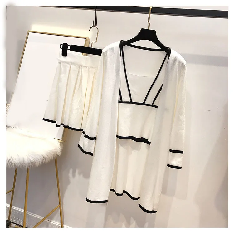 

2019 3 Pieces Sets Summer Women Suspender Vest Top Loose Cardigan Wide-Leg Shorts Set Knitted Tank Short Pants Set