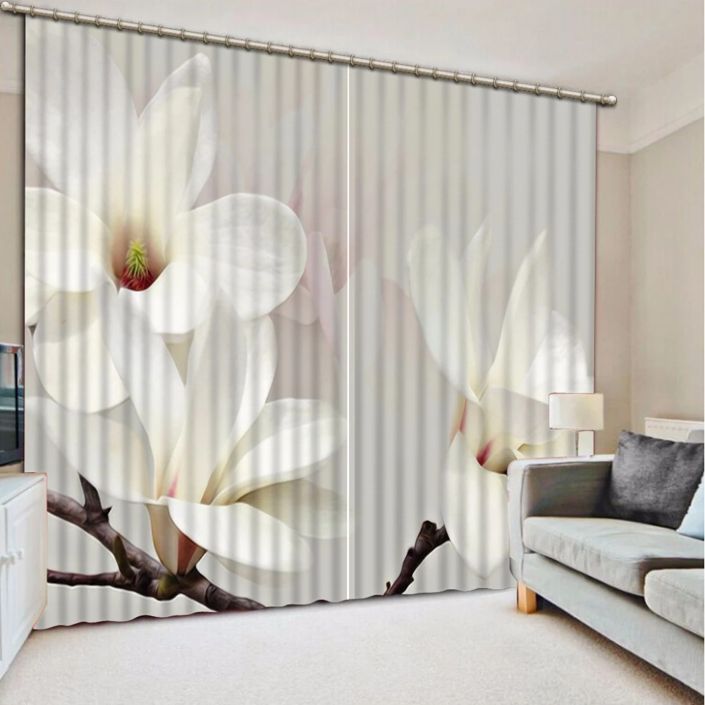 Mode Angepasst 3d Vorhang Weissen Hintergrund Magnolia Blumen Fenster Vorhange Home Schlafzimmer Dekoration Vorhang Hintergrund Vorhange Aliexpress