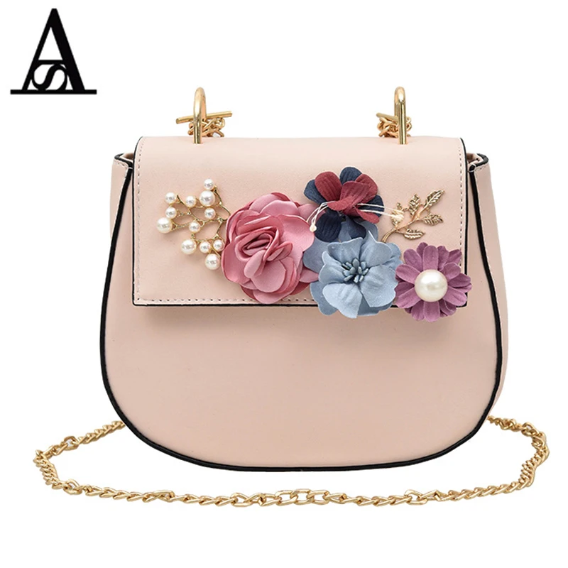 

AITESEN Women Fashion Channels Handbags Small Package Shoulder O Bags Shell Flower Pearl Appliques Chains Borsa Donna Tracolla