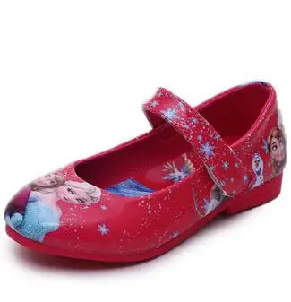 Лидер продаж Снежная королева плоские детская обувь принцессы Эльзы для девочек обувь Anna/Демисезонный детская кожаная туфли на низком каблуке для принцесс
