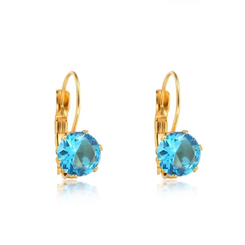 

Baoyan Fashion Prong Setting Blue Stone Hoop Earring Women Gold Color Stainless Steel Cubic Zirconia Earring For Women