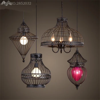 

JW Nordic Creative Retro Iron Pendant Lamp Iron Cage Big Noble Pendant Lamp for Living Room Restaurant Coffee Bar Indoor Light