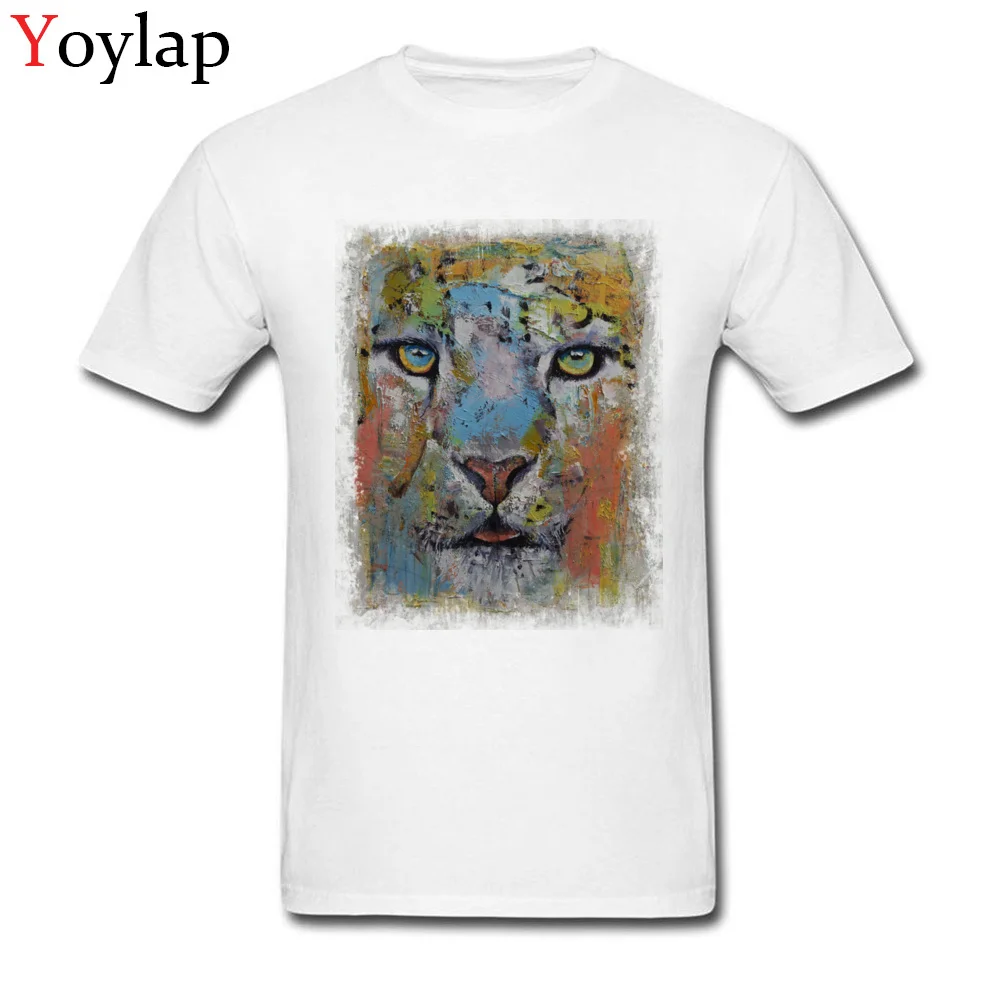 100% Cotton Tops Tees SNOW LEOPARD for Boys Design T-shirts Personalized New Coming Round Collar Short Sleeve Sweatshirts white