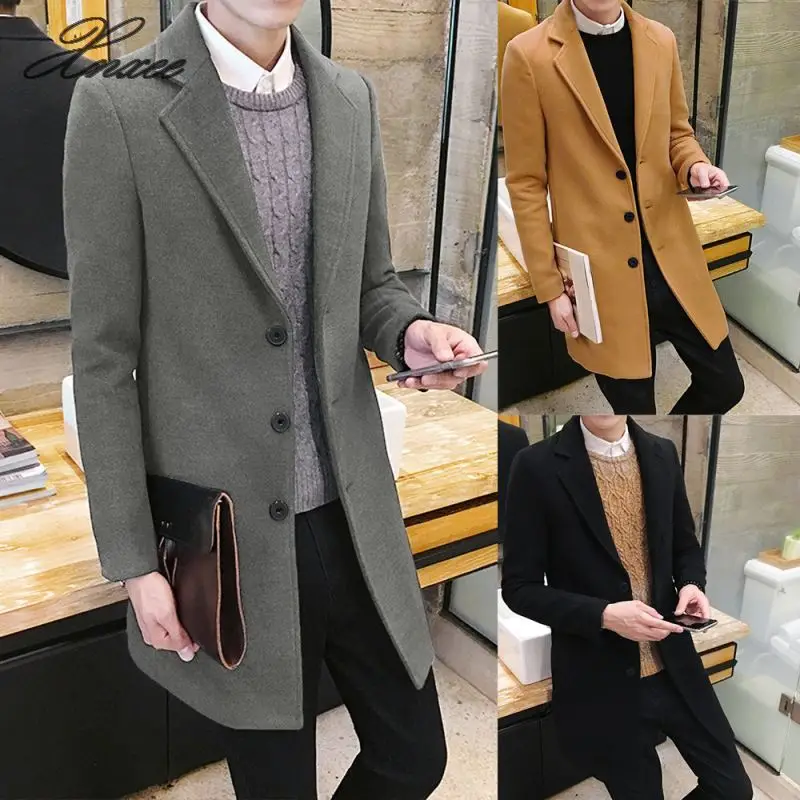 

2019 Single Breasted Figuring Overcoat Long Wool Jacket Stylish Outwear Coats