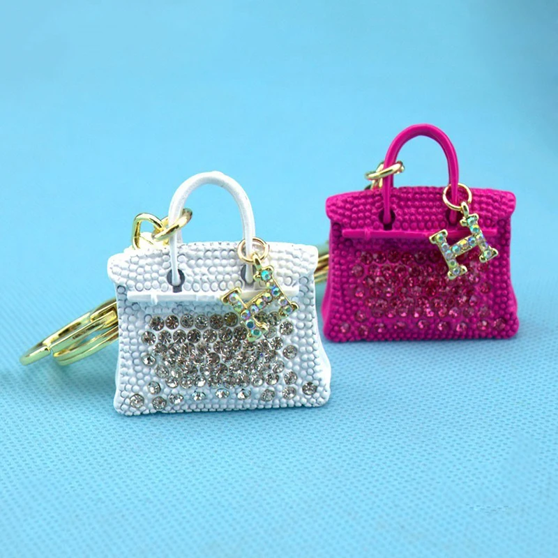 Rhinestone handbag pendant key chains for women girls gold color zinc