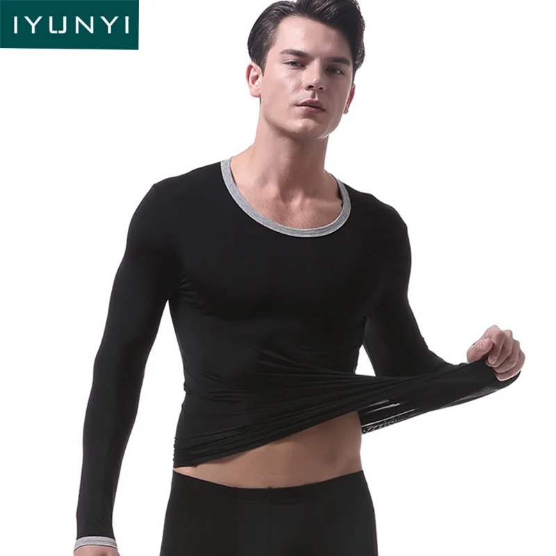 

IYUNYI Men Thermal Underwear Tops High Quality Silkly Tops Compression Underwear Tops For Men Autumn Winter Keep Warm Underwear