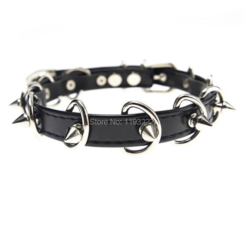 

Sexy Black Heavy Metal 100% Handcrafted Harajuku Punk Rock D Leather Choker Collar Necklace