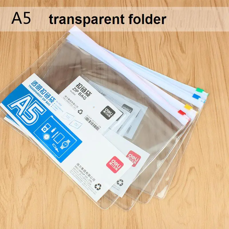 

6Pcs Zipper Bag A5 Transparent Clear PVCDocuments File Cover Business Trip School Exam Paper Storage Bag Home Bill Check 5524