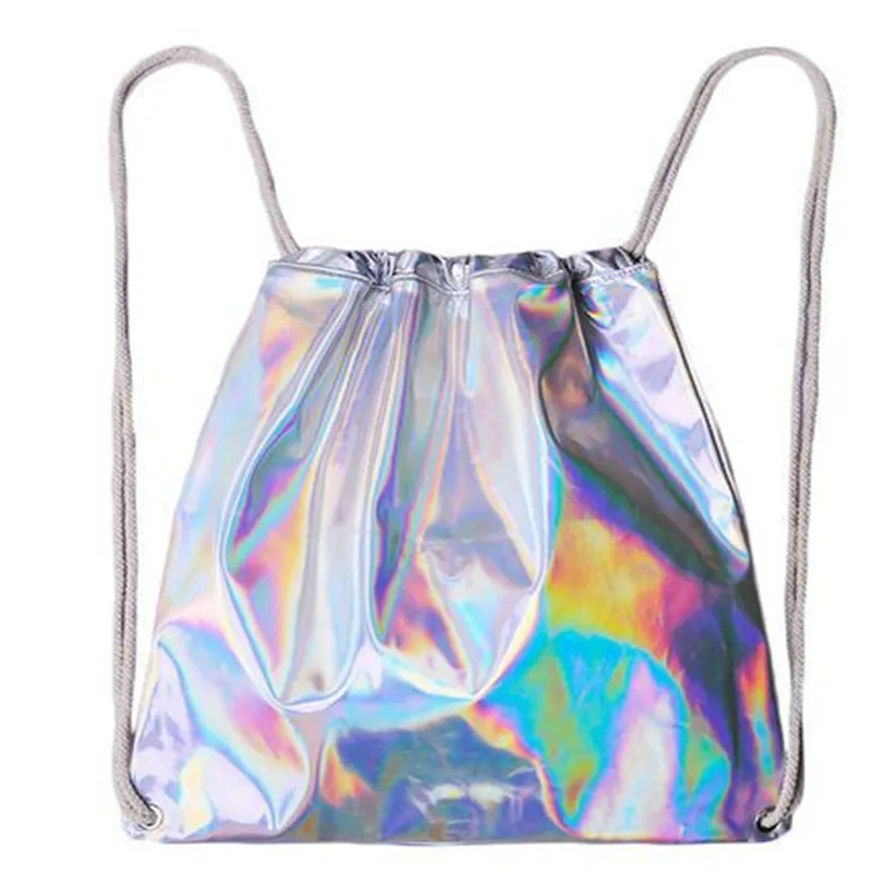 

Fashion Sliver holographic backpack Casual School bag Women Lesuire Travel Drawstring Backpacks Feminina Mala De Viagem Escola