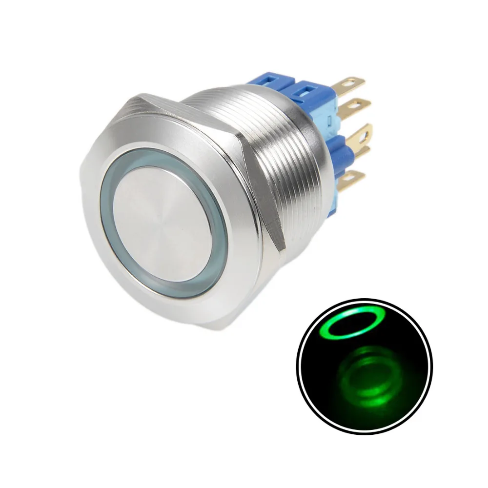 

Uxcell Metal Push Button Switch 25mm Mounting Dia 5A 1NO 1NC 24V Red Green LED Light Flat Head Accessories Momentary Latching