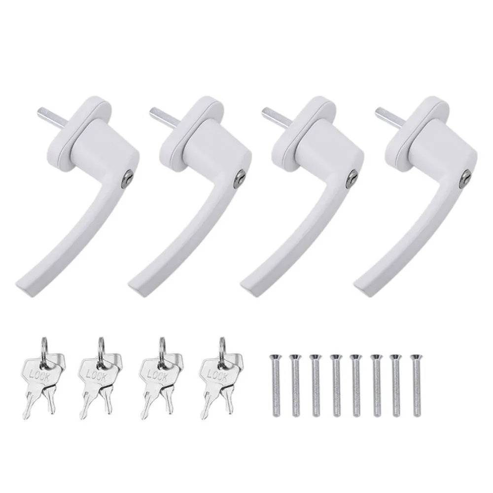 

4 PCS/Set Window Door Handle Lock Aluminium Alloy Window Handle Lock Linkage Handle Rotating Window Lock 8 Keys Drive Handle