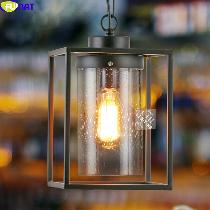 

FUMAT American Village Morden Shadow Glass Stone Pendant Lights Loft Single Head Iron Vintagle Industrial Dining Room Gallery