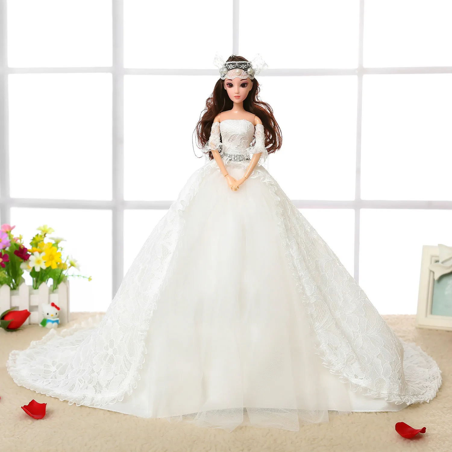 

3D Real Eye Straight Creative Wedding Dress Big Tail Doll Toy Suit Enamel Girl Princess Speelgoed Voor Meisjes Gift
