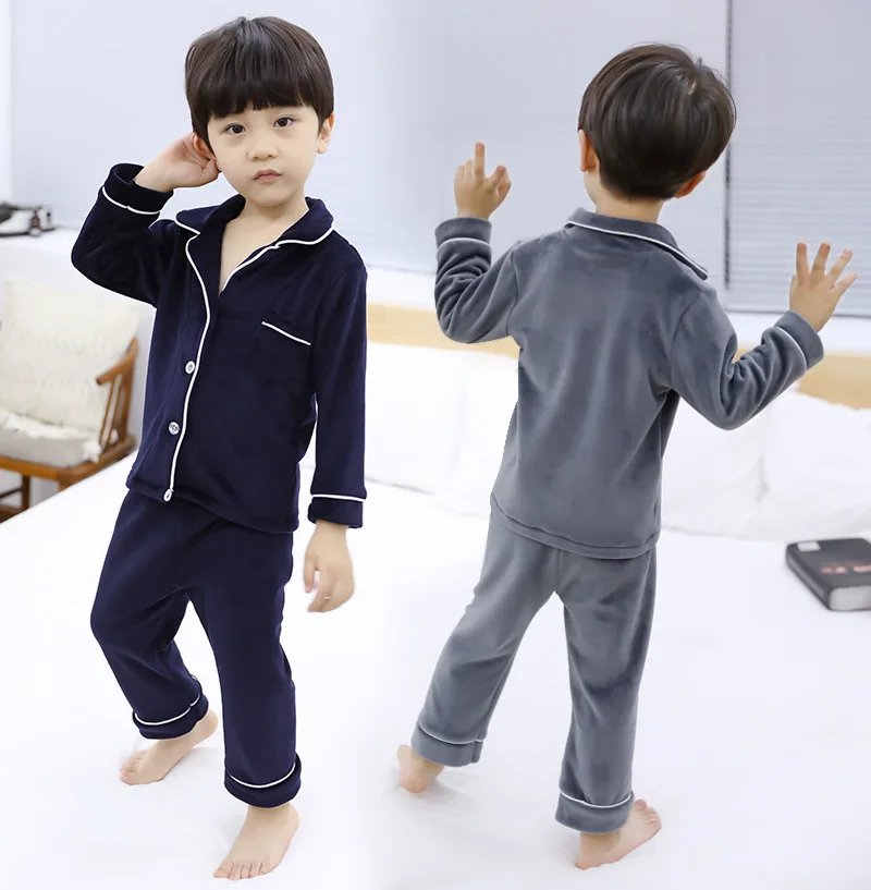 

Winter Children's Home Service 2 Piece Suit Boys and Girls Plus Velvet Pajamas 2 Colors