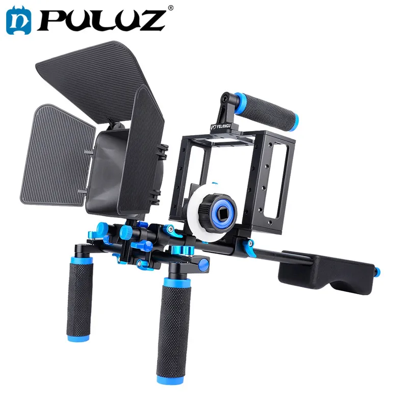

PULUZ Dual Handles Camera Shoulder Mount Camera Cage Stabilizer Kit with Matte Box Follow Focus for DSLR Camera Video Camera