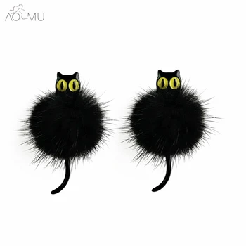 

AOMU Cute Resin Yellow Eyes Kitten 3D Animal Cat Stud Earrings For Women Girls Fur Ball Pom Pom Ear Stud Jewelry Brincos student