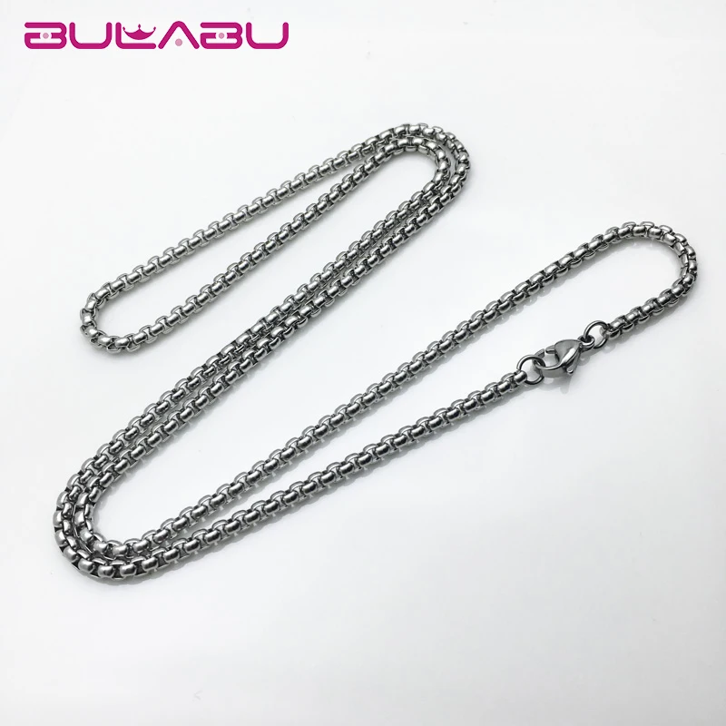 

Fashion Silver Stainless Steel Chains Necklace For Women Men Pendant Hanging Neck Chain Round Box Classic Basic Chain Necklaces