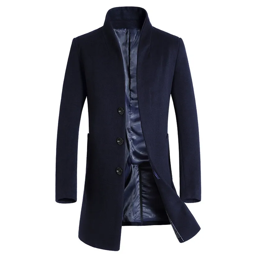 EICHOS, высокое качество, осенняя мужская шерстяная куртка, тонкая ветровка, мужское кашемировое пальто, одноцветное, длинное шерстяное пальто для мужчин