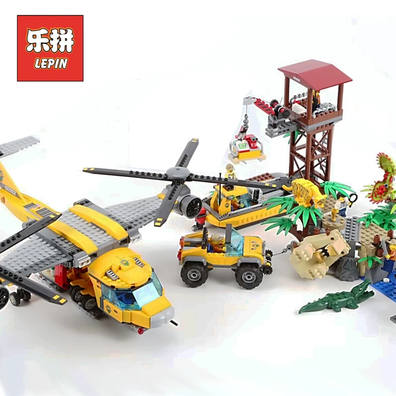 

Lepin New City Jungle Adventure 02085 the Jungle Air Drop Helicopter Blocks 60162 Building Bricks Model Set DIY Kids Toy Gift