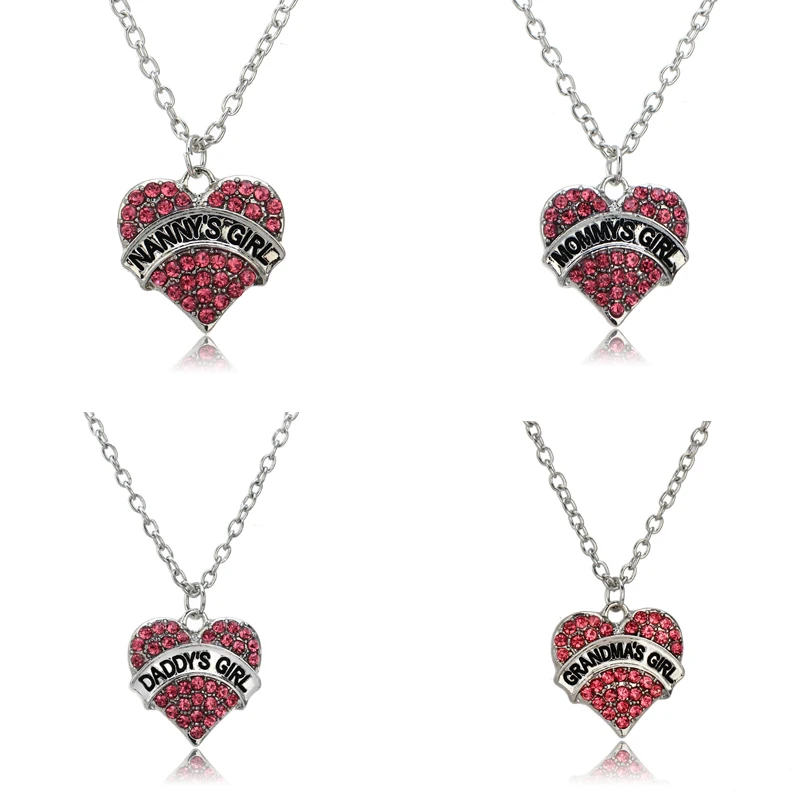 

Crystal Letter Heart Pendant Necklace NANA Mommy Daddy Grandma's Girl Family Gift Family Jewelry Charm Sweaters Necklaces