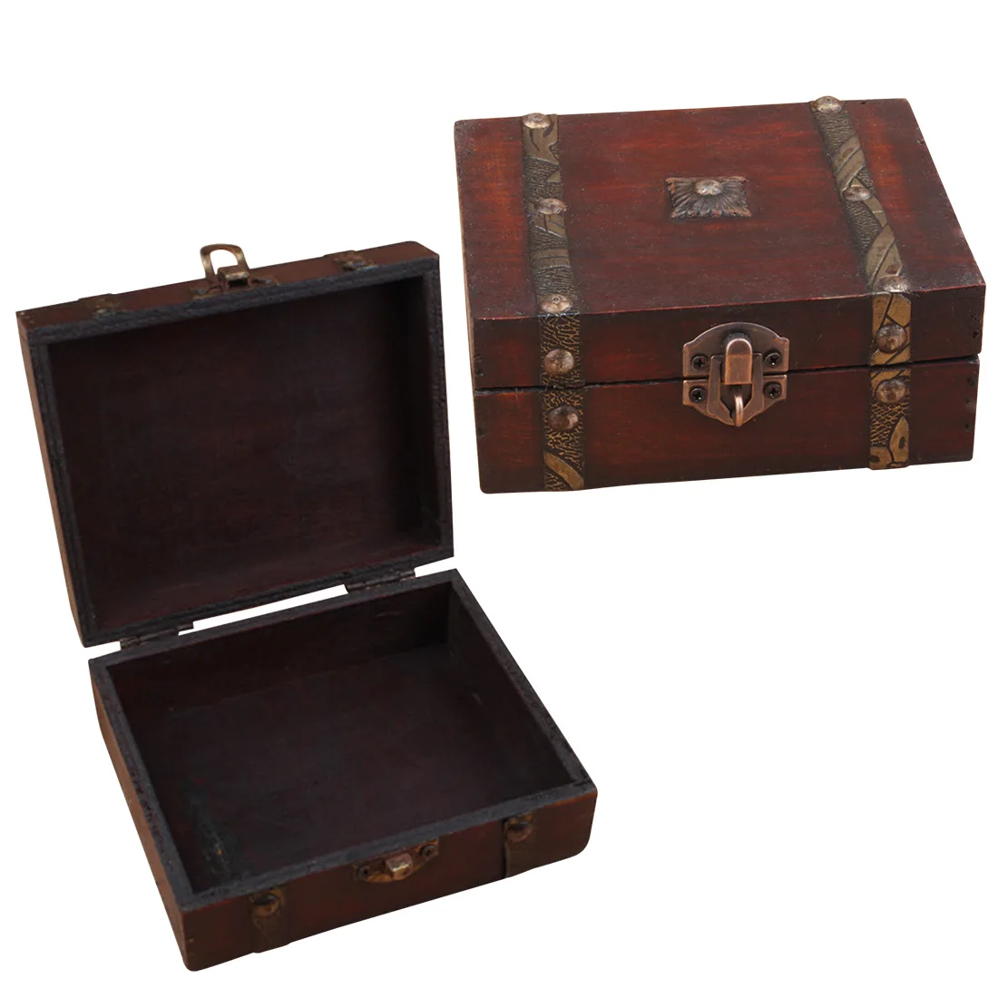 Decorative Trinket Jewelry Storage Box Handmade Vintage Wooden Treasure Case