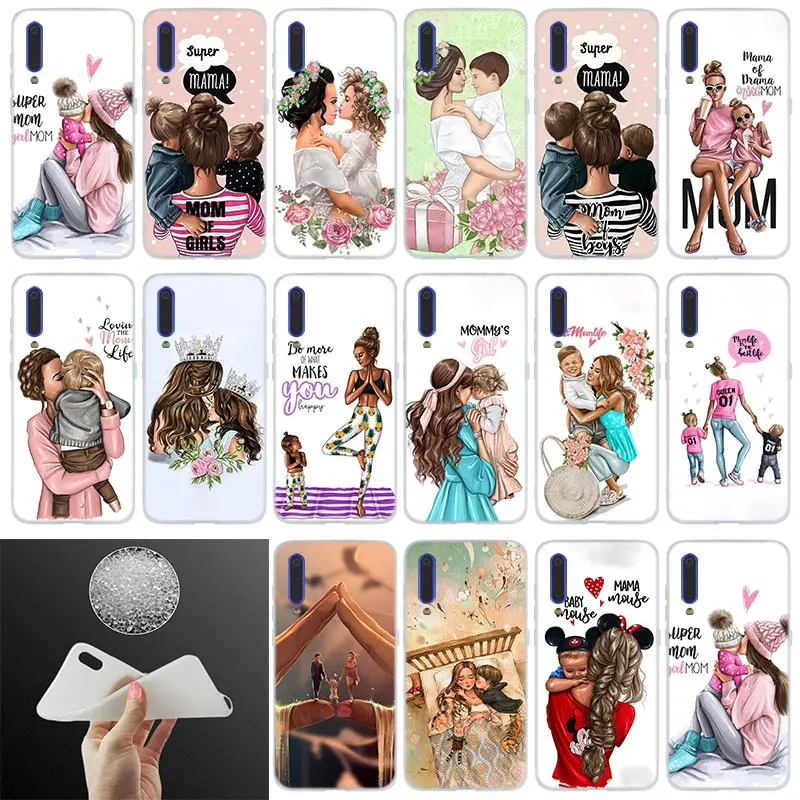 

Fashion Black Brown Hair Baby Mom Girl Case For Xiaomi 9 se 8 lite 6X 5X Mi a1 a2 f1 Mix 2s Max 3 Phone redmi Note 7 pro 6 5 go