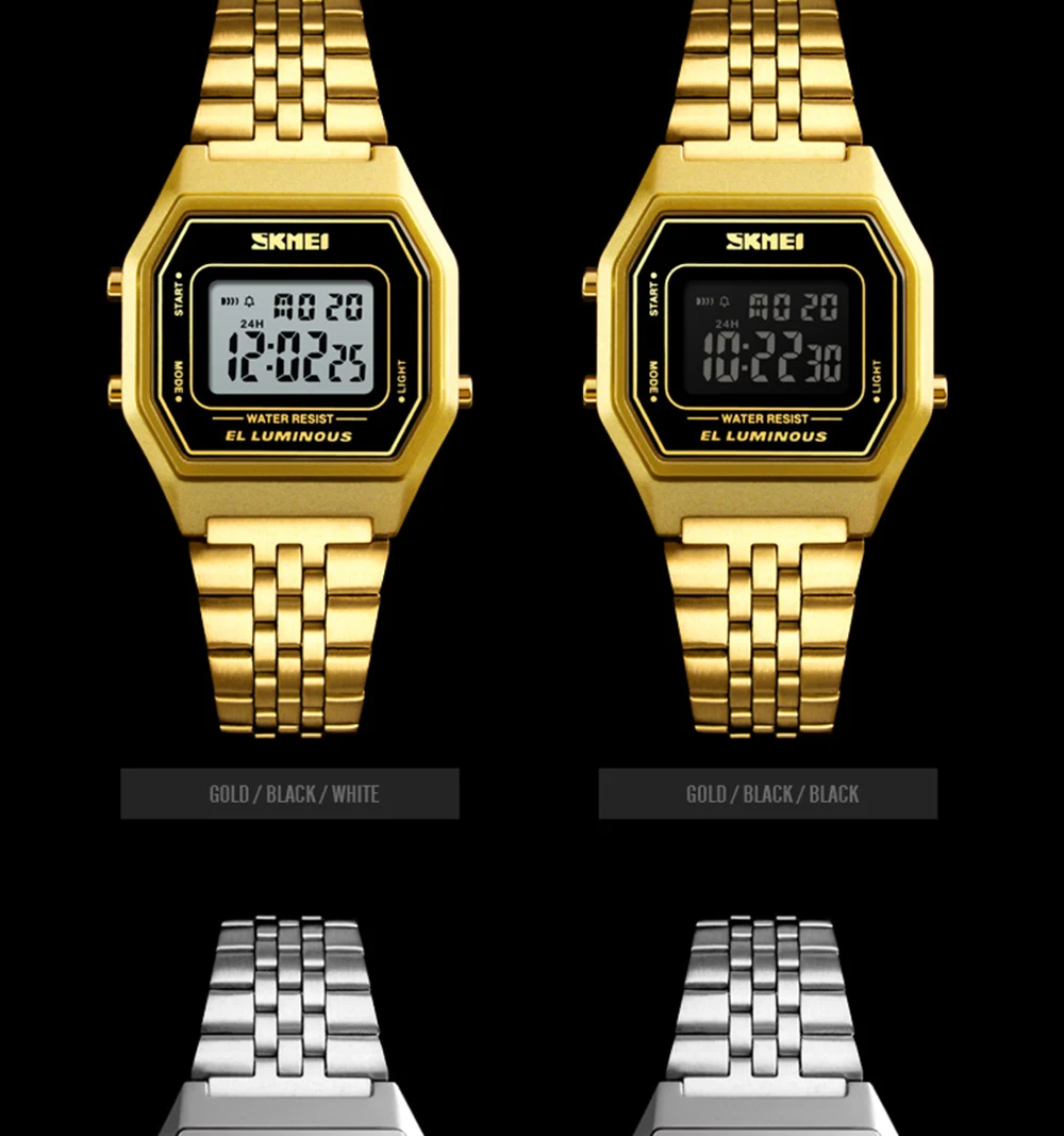 Роскошные Бизнес Мужские часы из нержавеющей стали светодиодный цифровой водонепроницаемый наручные часы мужские золотые часы Relogio Feminino SKMEI Новинка