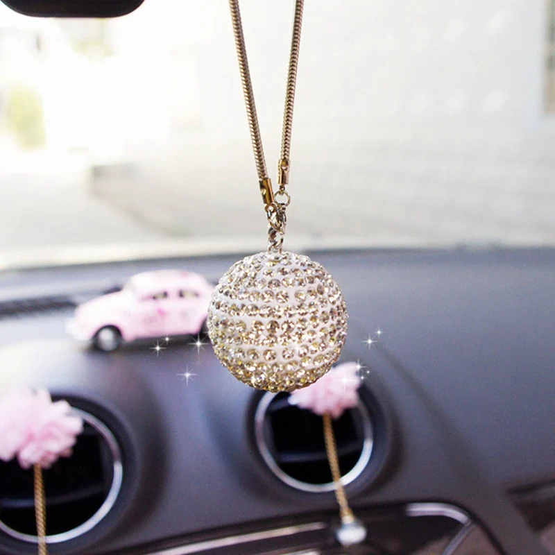 

Rhinestone Interior Decor Crystal Ball Lucky Charm Pendant Car Rear View Mirror Charm Crystal Bling Ball Hanging Ornament