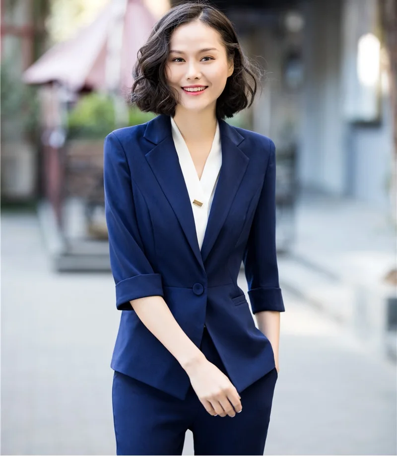 Fashion Casual Ladies Navy Blue Blazers Women Jackets Half