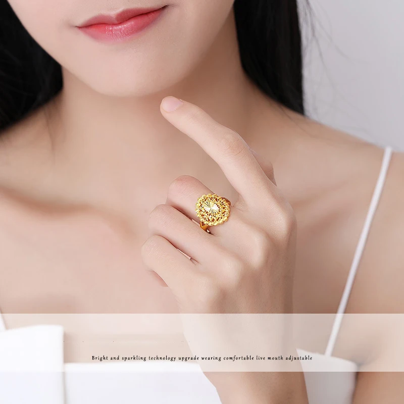 Anillo de oro puro de 24K Real AU 999 anillos de oro sólido elegante corazón brillante hermosa joyería clásica de moda elegante venta nuevo 2019 - 3