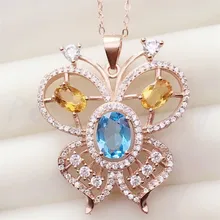 Бабочка Стиль ожерелье натуральной голубой топаз или диопсид 925 серебро 1.1ct драгоценных камней# T18100414