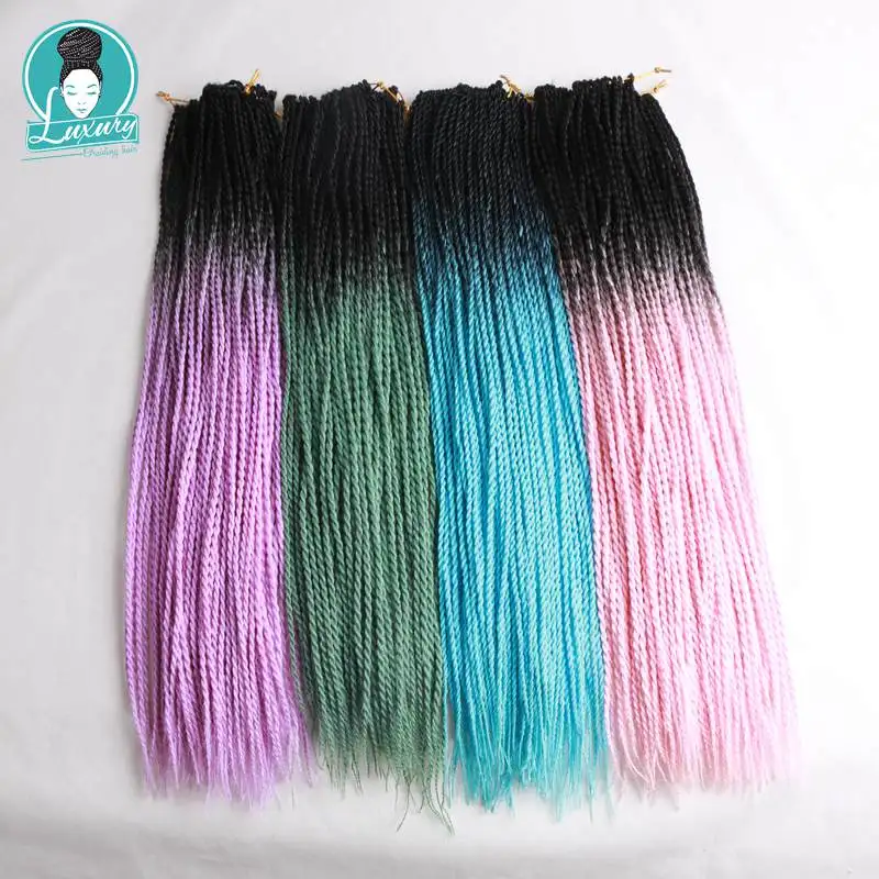 Luxury For Braiding 24 inch Ombre Senegalese Twist Hair Crochet braids 24 Roots/pack Synthetic Braiding Hair for Women Grey Pink
