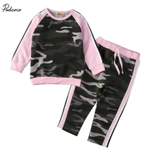 Комплект одежды из 2 предметов для маленьких девочек и мальчиков, камуфляжная футболка с длинными рукавами в стиле пэчворк топы, штаны, леггинсы