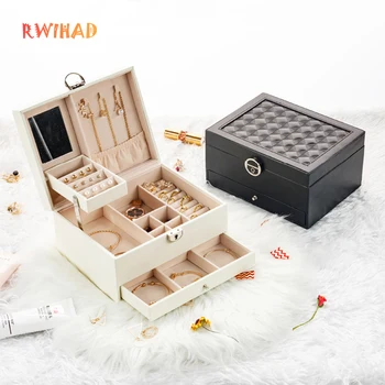 

Embroidered Jewelry Box with drawer Makeup organizer Beauty box jewellery organizer Ring Earrings case Necklace Container