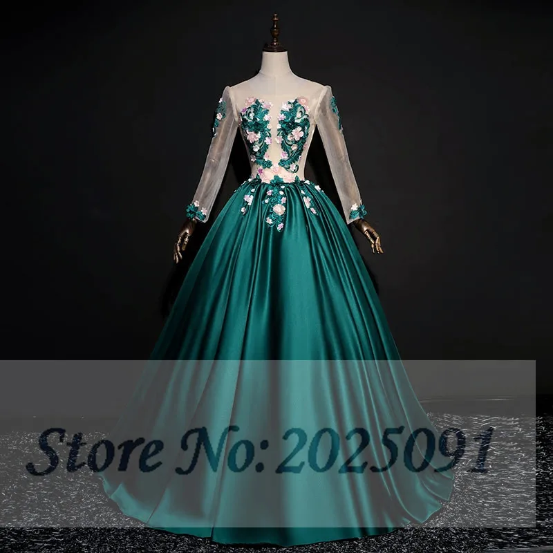 Зеленое Атласное платье для выпускного вечера с длинным рукавом бальное платье Quinceanera платье 2019 vestidos de 15 Рождественская вечеринка
