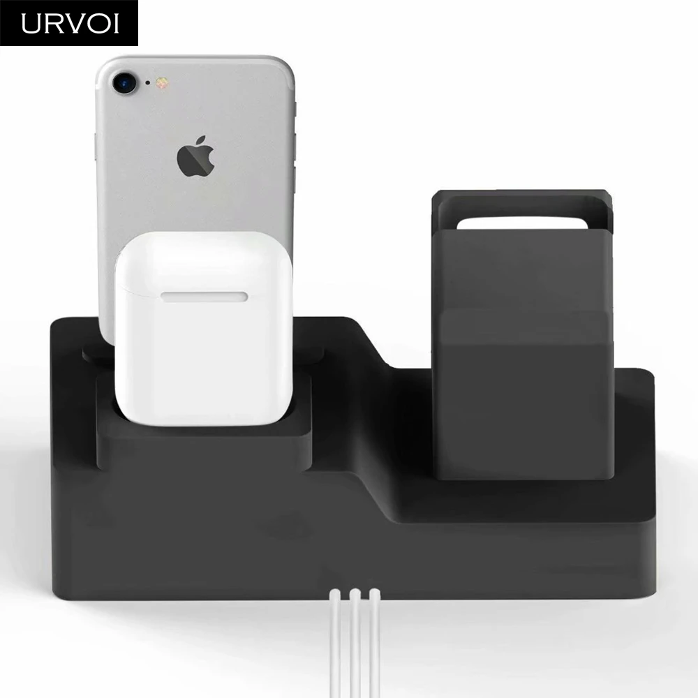 URVOI 3 в 1 зарядная док-станция держатели для Apple Watch стойка для iPhone watchOS 5 Хранитель Airpods PC домашняя зарядная док-станция силиконовый ремонт