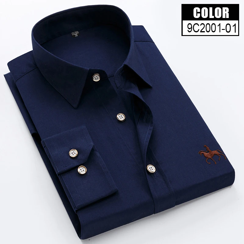 Mens cotton office work shirts Solid Color man Shirt Men Formal Social Dress Shirt Brand Casual Shirt clothes - Цвет: 9C-2001-01