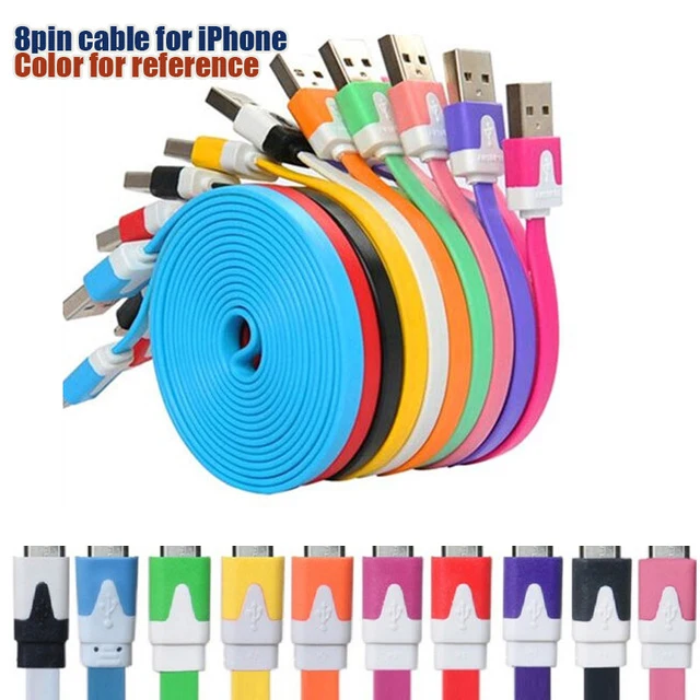 

10pcs/lot 1M 2M 3M 8pin Noodle Flat USB Cable Data Sync Charger Adapter For Apple iPhone 5/5s/5c/6/6plus/7/8/X