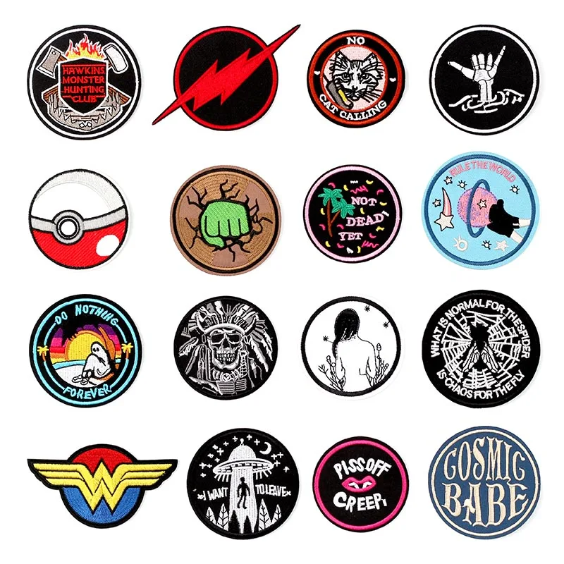 

Round Badge Iron On Custom DIY 3D Cat Sexy Girl Space Fist Applique Fabric Badges For Jeans Clothing Bags Embroidery Patches
