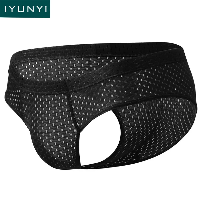 

IYUNYI Mens Underwear Briefs Summer Ice Silk Sexy Underwear Transparent Mesh Low Waist U Convex Pouch Male Panties Briefs
