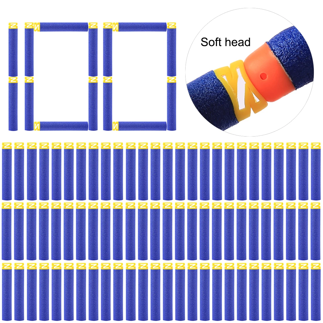 

100pcs Soft Bullet Z Pattern Hollow Flat Soft Head Foam Bullets for Nerf N-strike Elite Series 7.2c*1.3cm