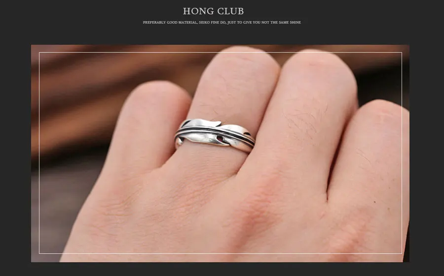 Дерево лист 925 пробы Серебряное кольцо для мужчин ювелирные изделия Винтаж палец обручальное кольцо подарок хорошее ювелирное изделие R27