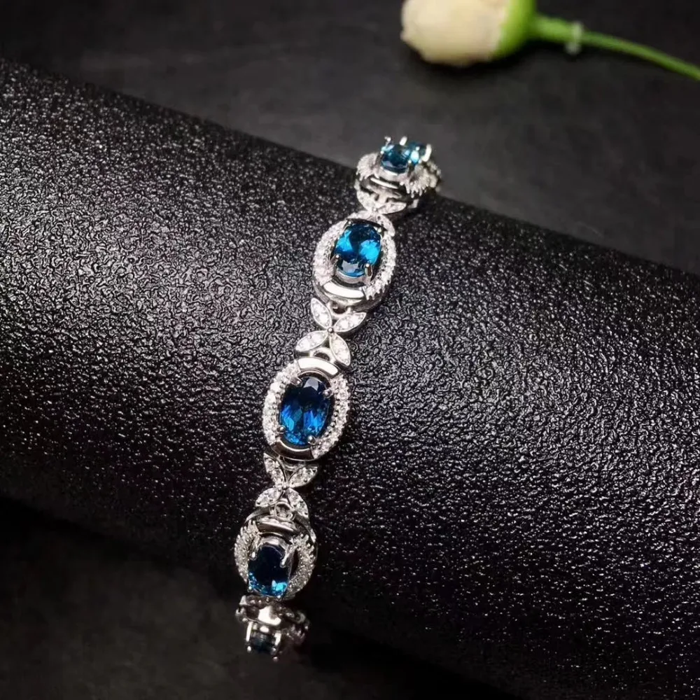 Bracelet naturel topaze bleu londres Bracelet en pierres précieuses naturelles bracelet en argent 9