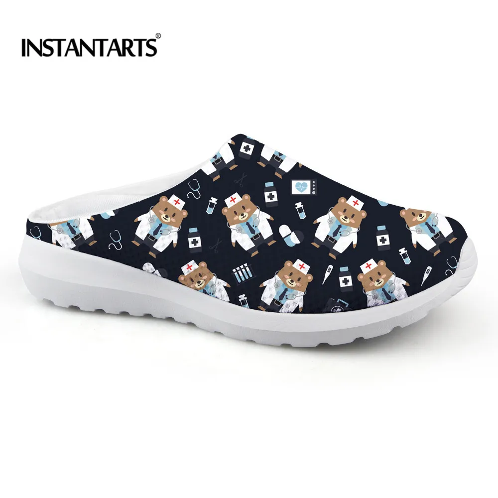

INSTANTARTS Cute 3D Cartoon Nurse Bear Printed Woman Summer Sandals Fashion Brand Female Lightweight Slippers Casual Beach Shoes