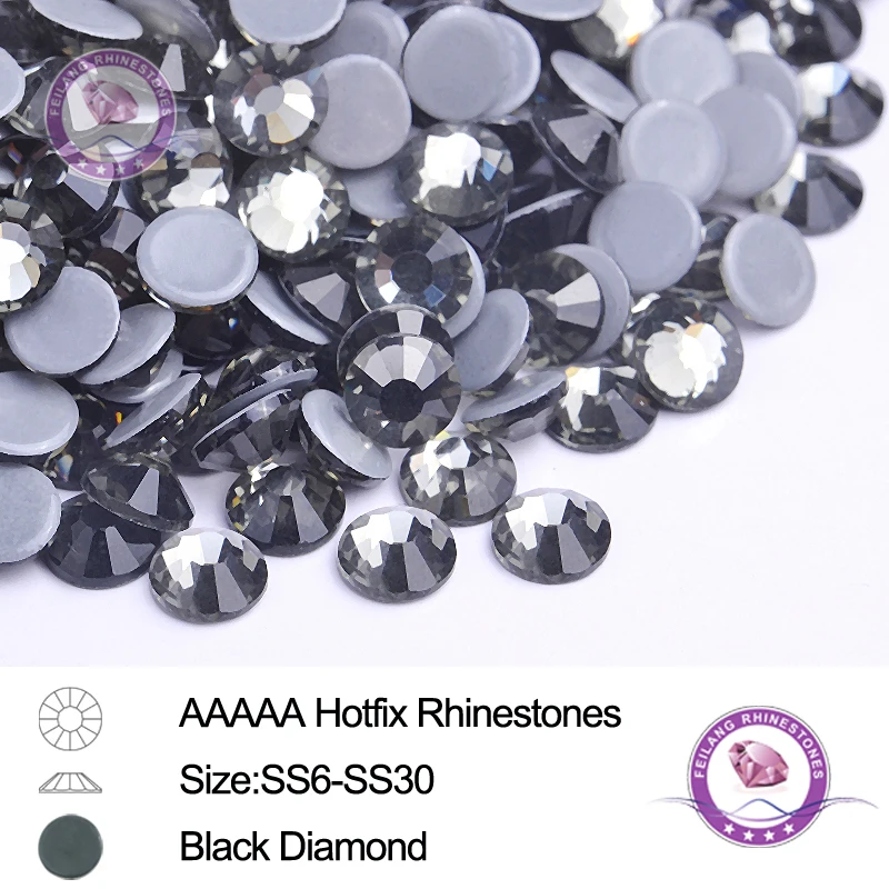 

A++ Grade Black Diamond Hotfix Rhinestone Flatback Iron On Crystal Strass For Clothing DIY Craft SS6-SS30