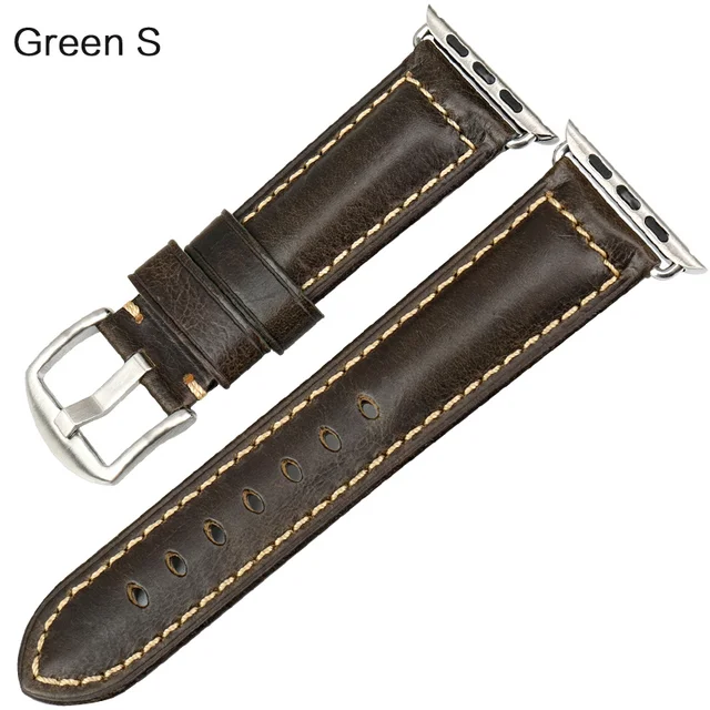 Vintage Bracelet Cow Leather Band For Apple Watch 45mm 44mm 40mm 42mm 41mm Series 7 6 SE 5 4 3 For iWatch Apple Watch Strap Green S